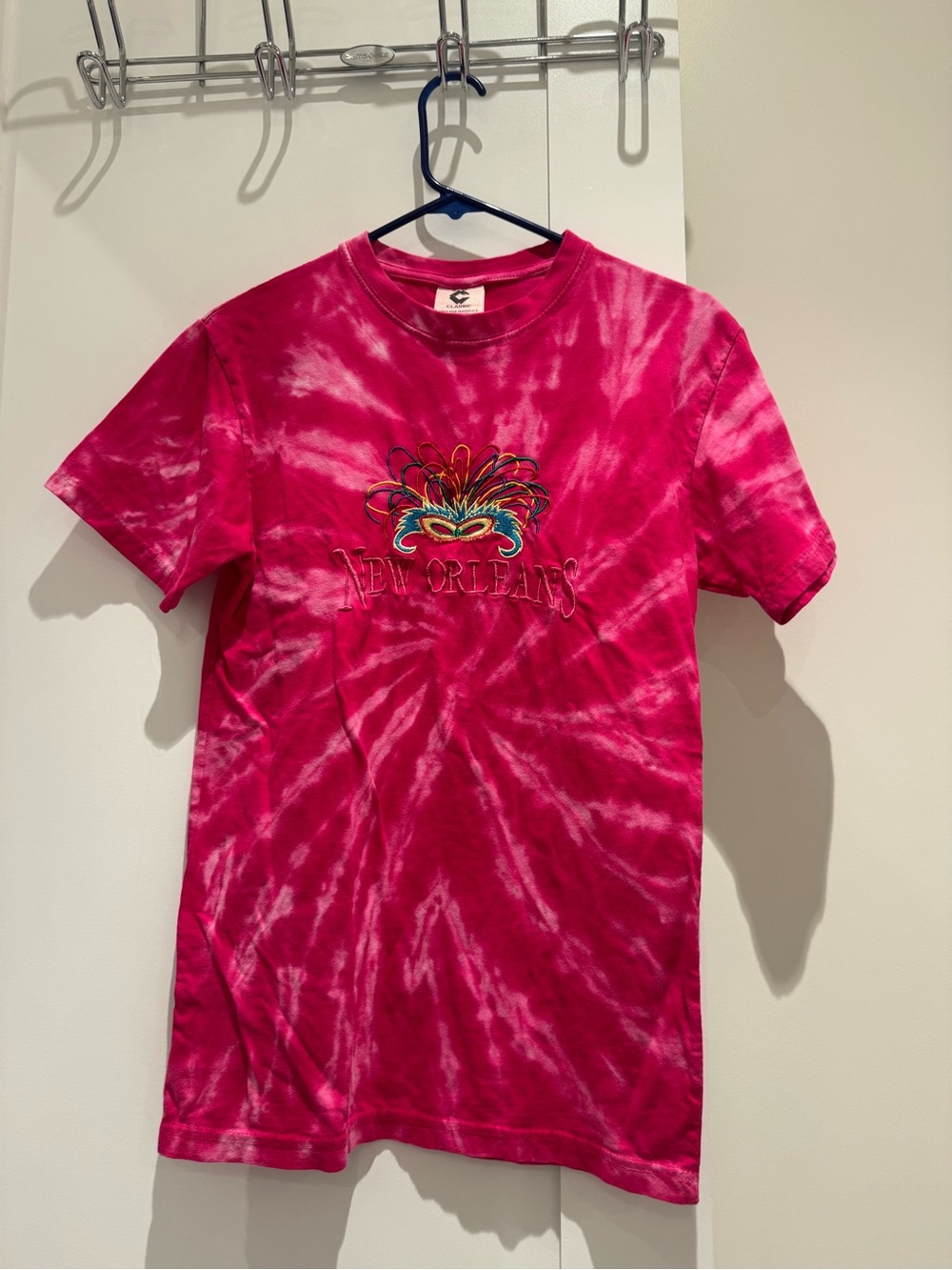 Pink Tie-Dye New Orleans Mask Graphic Tee, 100% cotton size S